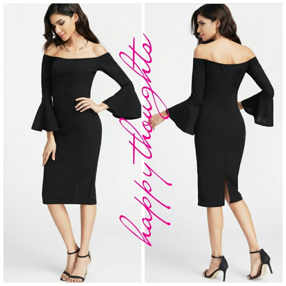 Black Elegant Bardot Pencil Dress Sz S